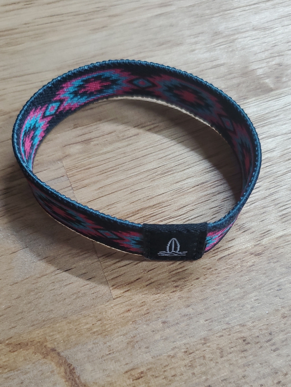 Woven Aztec Headband with Logo - Black, Pink & Teal